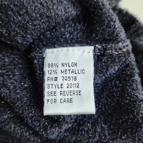 CACHE Womens NAVY GOLD OFF THE SHOULDER SOFT TUNIC TOP SWEATER Nylon Stretch M - Picture 12 of 12